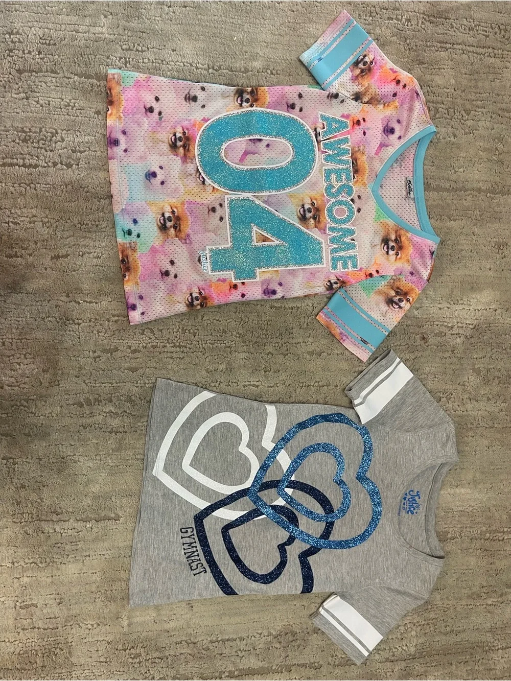 Justice Multicolor Puppy Graphic Tee with Teal Glitter '04'